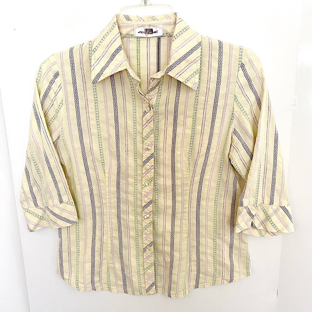 Jiazamei Women's Yellow 3/4 Sleeves Button Down Shirt - S - Pre-owned